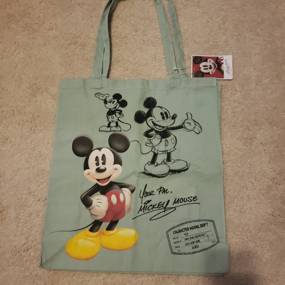Primark Disney Mickey Mouse Large Reusable Tote Bag Green Canvas